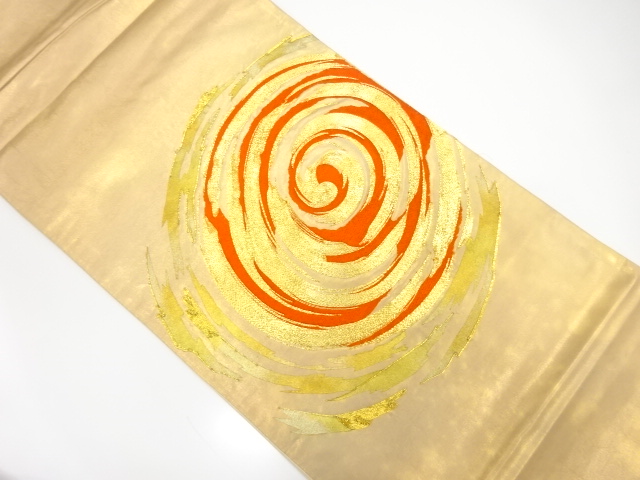 JAPANESE KIMONO / ANTIQUE FUKURO OBI / SILK / EMBROIDERY / SPIRAL